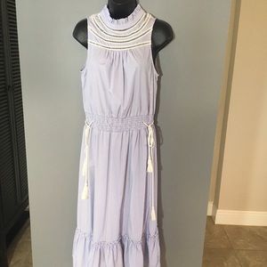 Blue Pinstripe Midi Dress